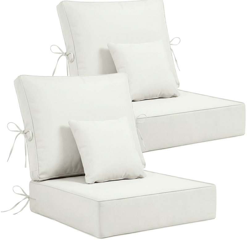 Outdoor Chair Cushions 24 x 24  x 6  Inch, Outdoor Replacement Cushion Set of 2, Back & Seat Patio Cushions for Outdoor Furniture,  Weather Resistant Patio Chair Cushions with Removable Cover and Straps, Beige