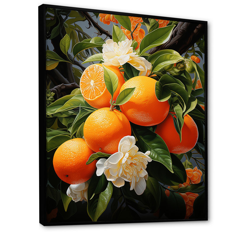 «Dareon Tangerine Tango Bouquet I», reproduction sur toile, H 20 po x l 12 po x P 1 po, Cadre flottant noir