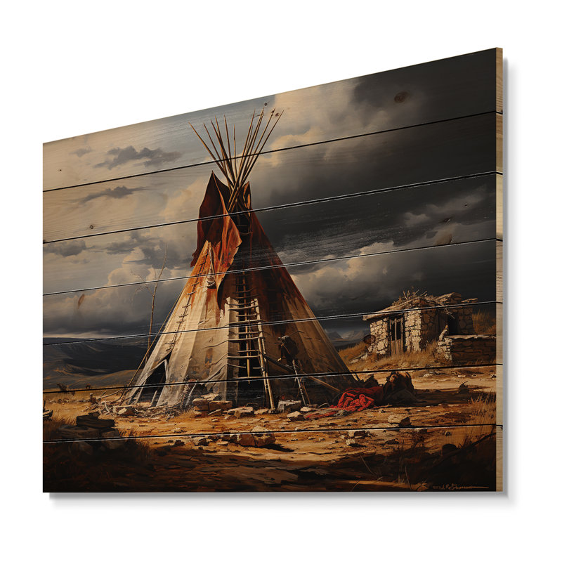 Tipi amérindien embrassant la tradition sur bois, H 30 po x l 40 po x P 0,78 po