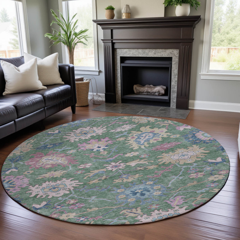 Premium Machine Washable Gurubaksh AMF1154 Global Rug, Round 8'