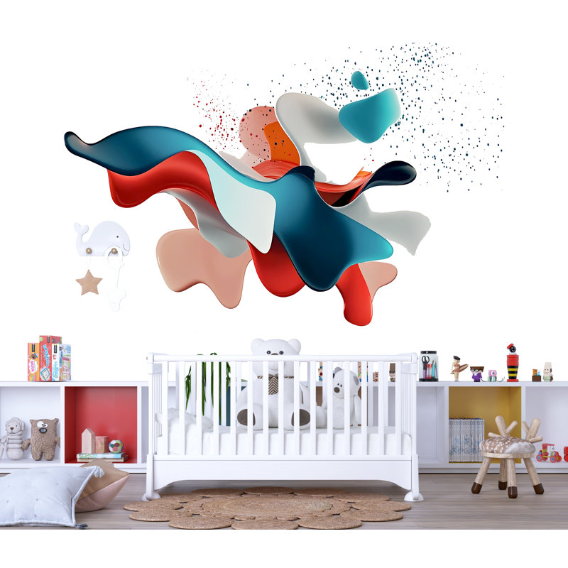 Adhésif mural chambre d'enfant abstrait, art fluide coloré pour enfants, art mural amovible moderne pour salle de jeux 102Mv