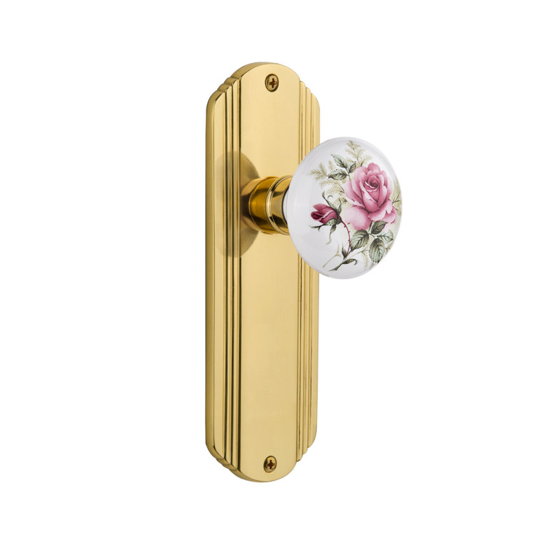 Plaque décorative avec bouton de porte en porcelaine blanche, Laiton non laqué