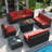 10 Pieces Rattan Patio Furniture Conversation Set with 43" Gas Propane 50000 BTU Fire Pit Table Outdoor Sectional Sofa for Backyard-1018345330