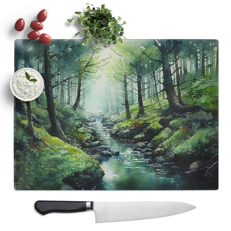 Stream Watercolour  Glass Chopping Board