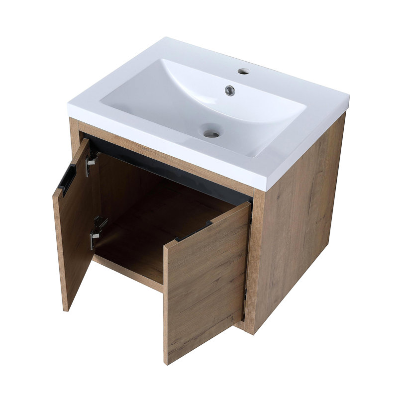 Meuble-lavabo avec lavabo, porte à fermeture en douceur, installation suspendue, 24 pouces convenant aux petites salles de bain