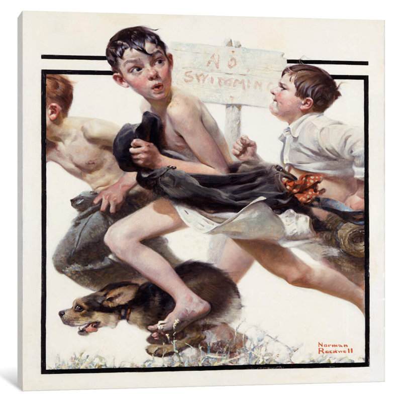 No Swimming by Norman Rockwell - Wrapped Canvas Print, 30.48 cm H x 30.48 cm W