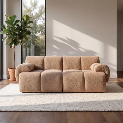Canapé 2 places compressible de 170 cm de large, canapé modulaire nuage en chenille avec accoudoirs arrondis et coussins moelleux, canapé d'appoint moderne pour salon (MARRON)
