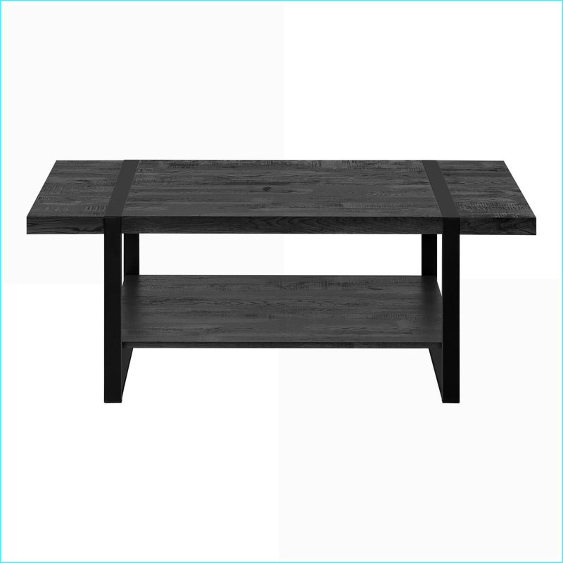 Table basse industrielle en métal et stratifié avec tablette de rangement fixe Industrial-Farmhouse, Noir