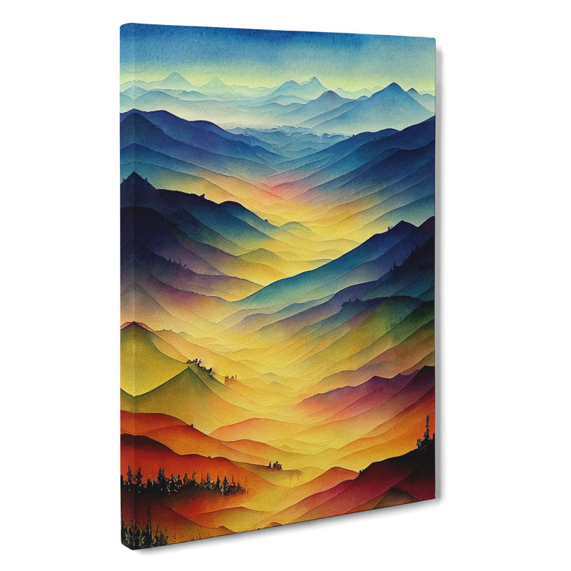 Mountain Landscape Watercolour No.2 - Wrapped Canvas Painting, 60cm H x 40cm W x 3cm D