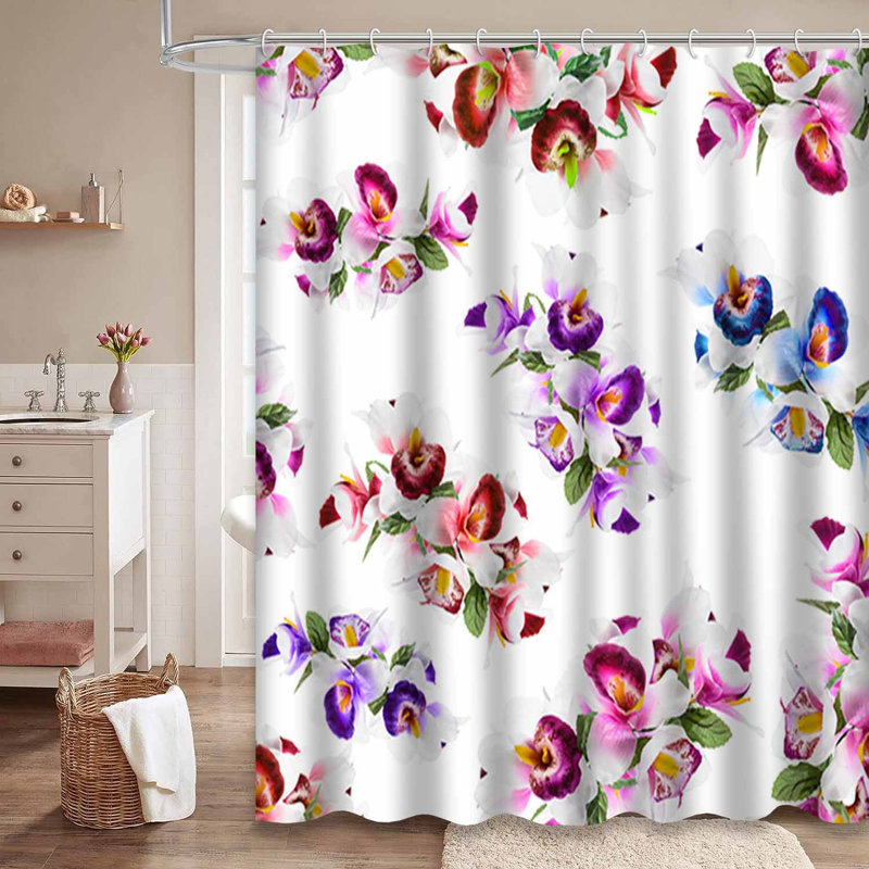 Tissu floral aux couleurs douces, orchidées et fleurs tropicales rétro, fleurs blanches et botaniques avec 12 crochets