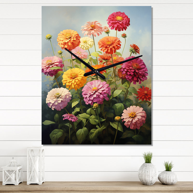 Zinnias Romantic Impression - Horloges murales florales, Très grand