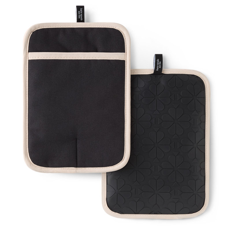 Kate Spade New York Spade Flower 7"x 10" Soft Silicone Pot Holder, Black/Ivory