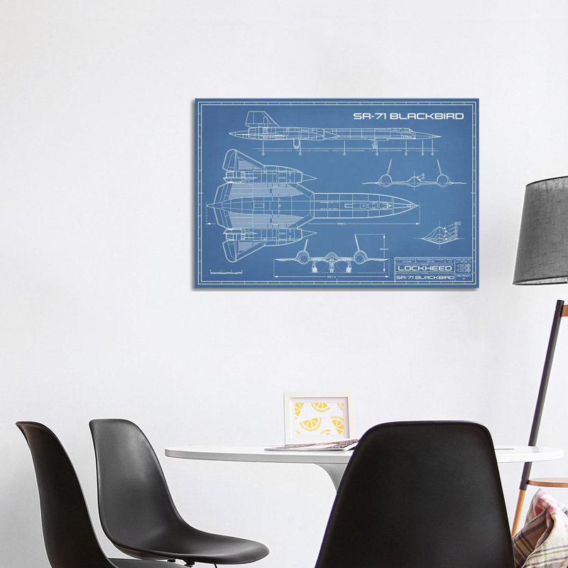 « SR-71 »-plan d’un avion d’espion-dessin imprimé, Pas de tapis, H 26 po x l 40 po x 1,5 po, Toile tendue