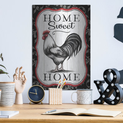  'Home Sweet Home Rooster' by Elizabeth Tyndall Metal Wall Art, 12" x 16"