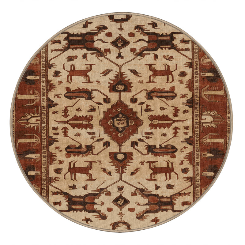 Machine Washable Persian Brown Area Rug, Round 4'