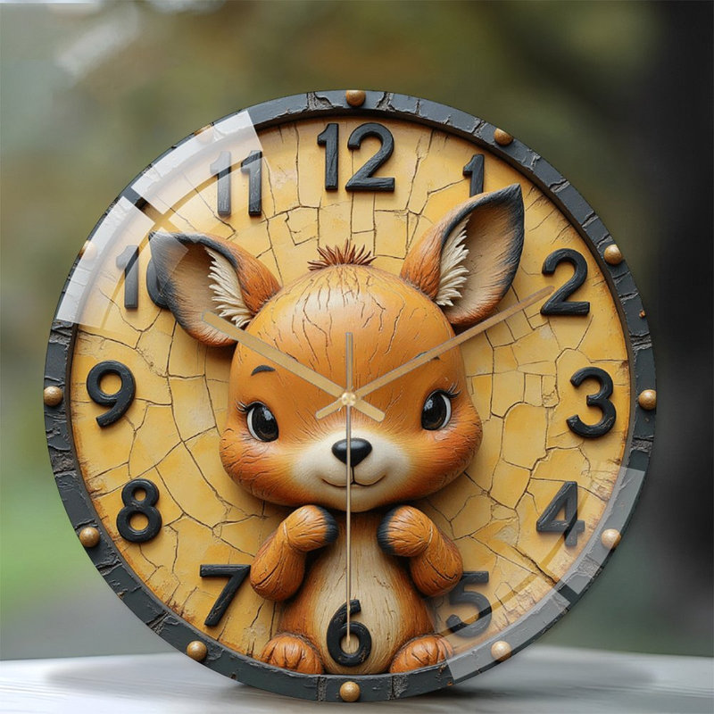 Cute Decorative Animal Wall Clock for Home Decor Art - 12'' Modern Glass Wall Clock