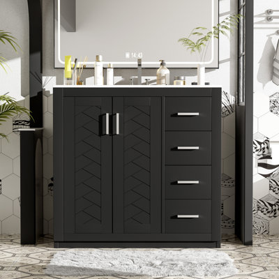 Elegant Bathroom Vanity with Ceramic Sink and Solid Wood Cabinet