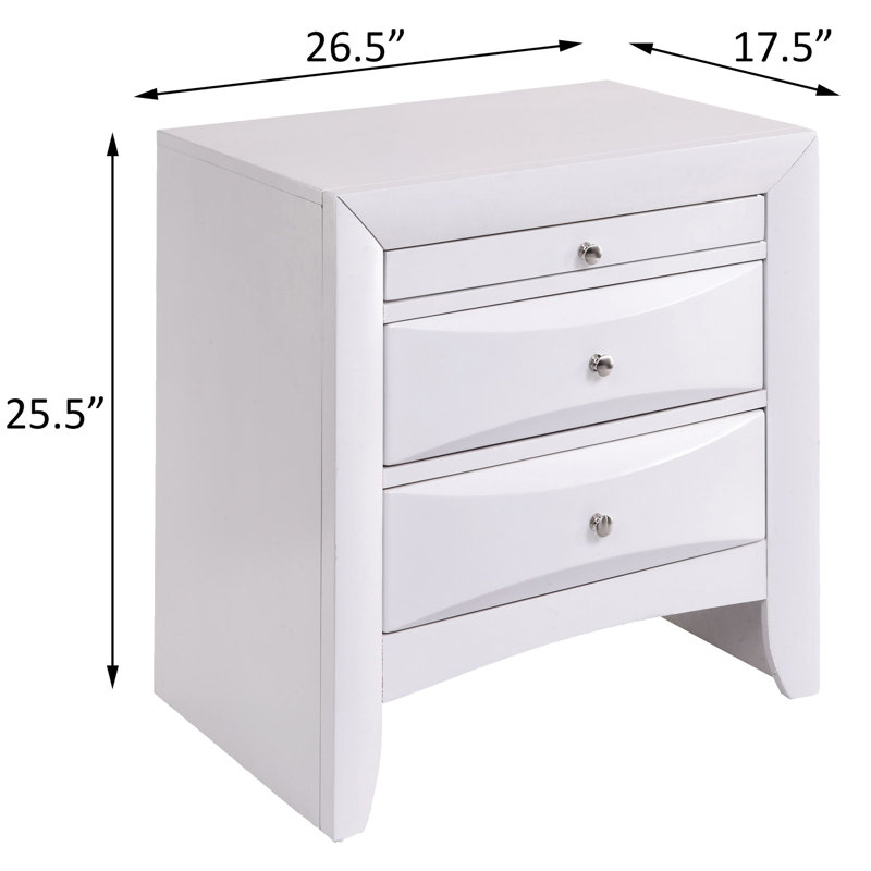 Table de chevet avec 2 tiroirs, Blanc