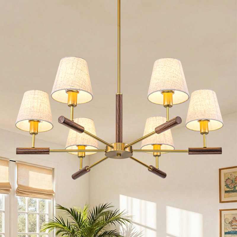 Lustre 6 lumières à intensité variable avec abat-jour en tissu