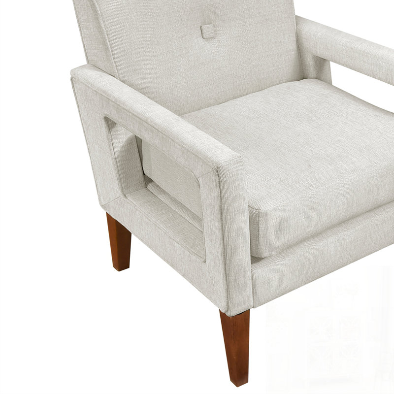 Fauteuil de salon moderne avec revêtement en chenille, ressorts ensachés et pieds en bois massif pour plus de confort et de style