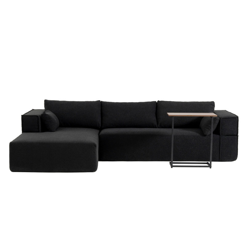 Canapé modulaire en L avec table d'appoint, Noir