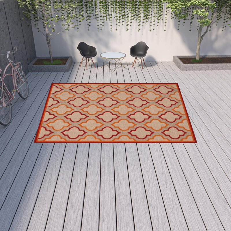 Natarsha Geometric Indoor / Outdoor Rug, Rectangle 9'6" x 13'