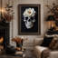 Art mural sur toile, crâne blanc avec magnolias sur fond noir-862426747
