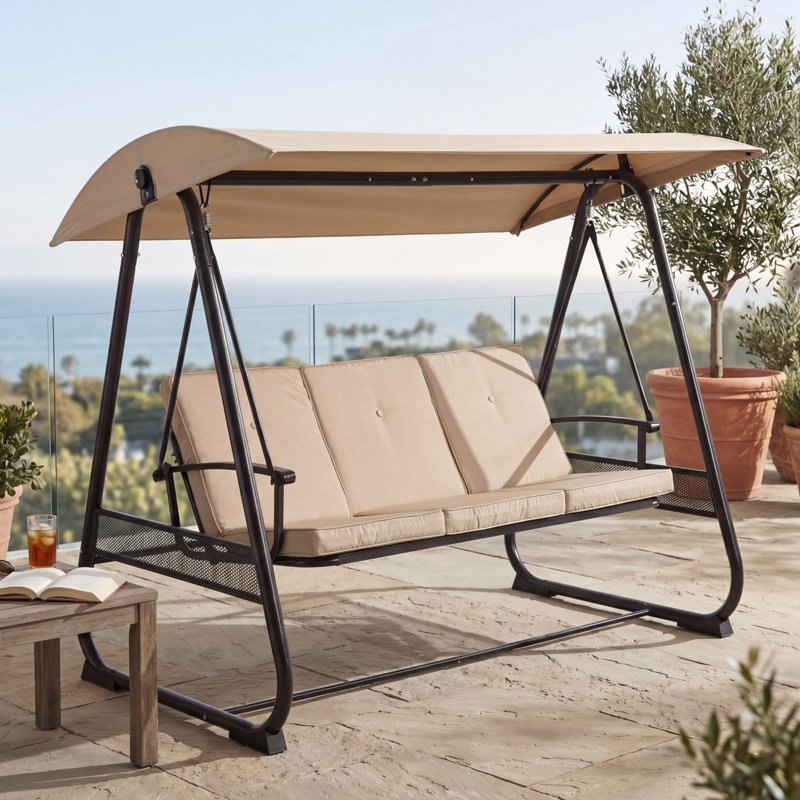 Balançoire à baldaquin 3 places pour véranda d'extérieur avec dossier réglable, balançoire convertible en lit 2 en 1 pour patio