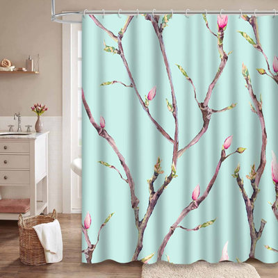 Rideau de douche rose avec 12 crochets