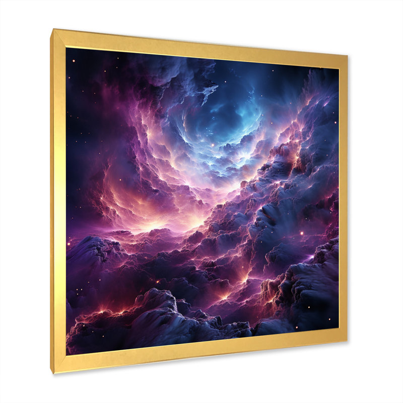 Rêves interstellaires abstraits mauve sarcelle - impression, H 16 po x l 16 po x P 1 po, Cadre doré à une seule photo