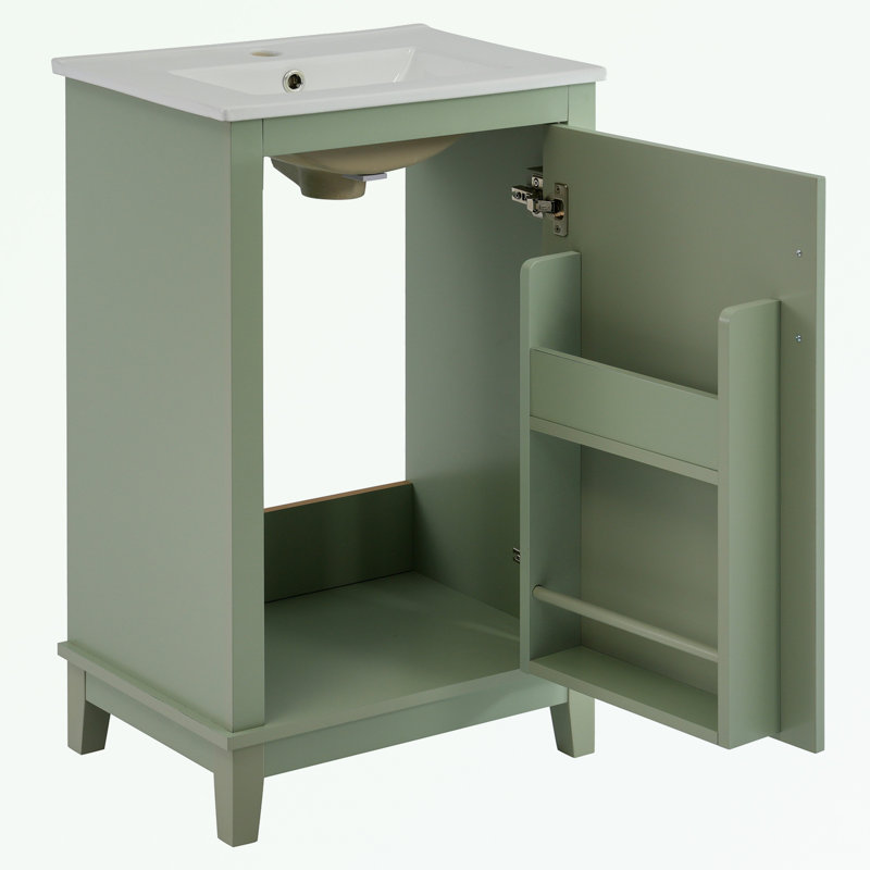 Petit meuble-lavabo moderne avec lavabo en céramique, Vert