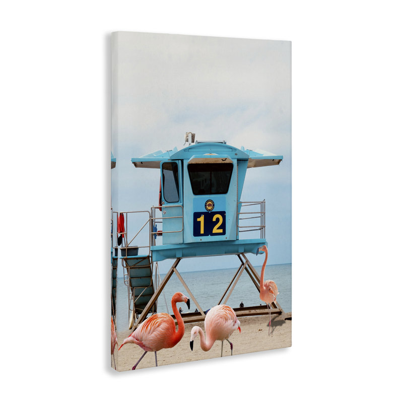 Plage sur la plage avec toile de flamants roses, design par Ashley Singleton, H 30 po x l 20 po