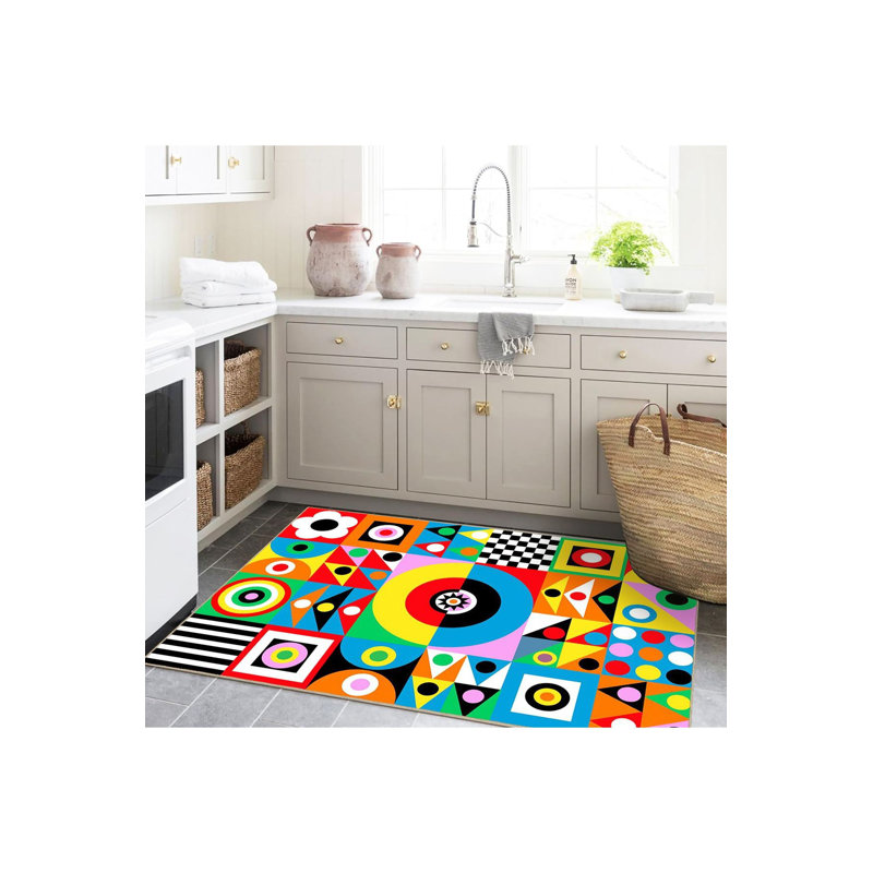 Tapis décoratif lavable à la machine multicolore, Rectangle 3 pi 3 po x 4 pi 11 po
