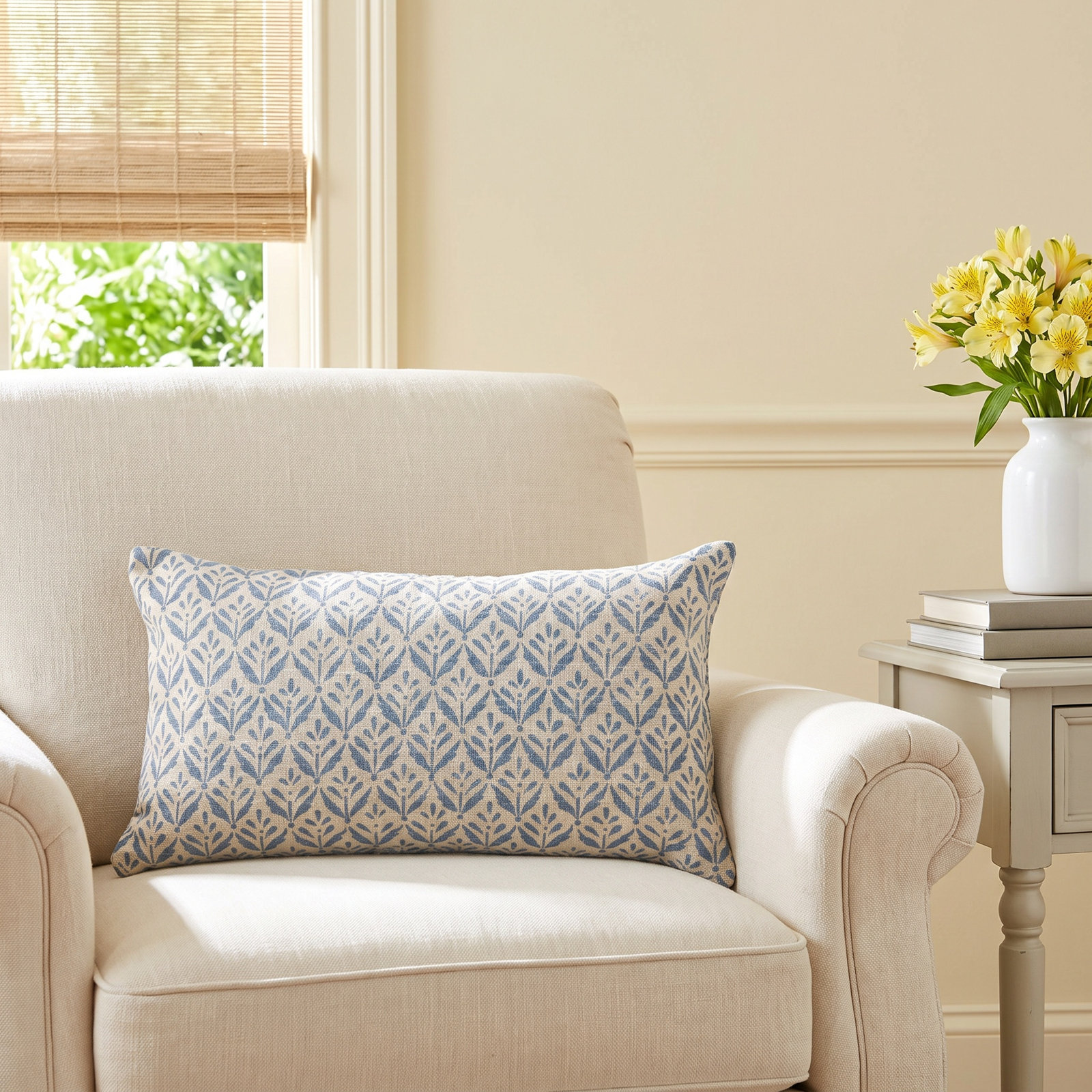 Cotton Lumbar Pillow, Light Blue, Polyester
