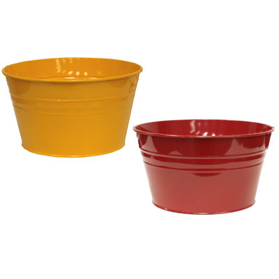 Enameled Galvanized Steel Planter, Set Of Two
