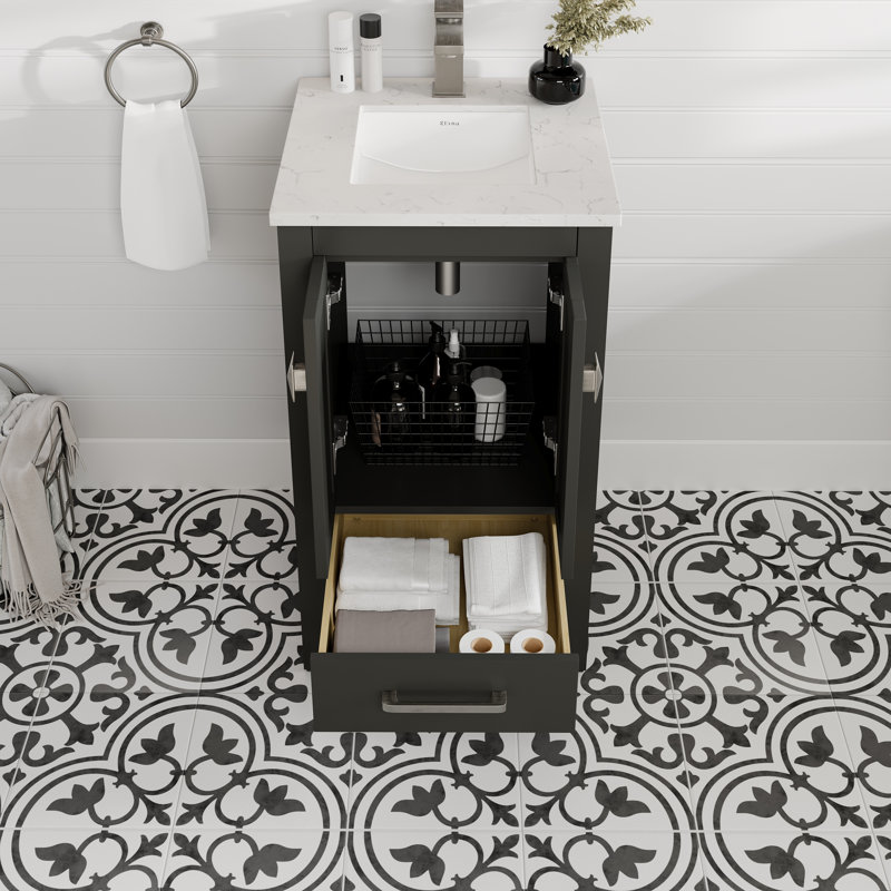 Meuble-lavabo avec comptoir et lavabo encastré en porcelaine l 20 po x P 18 po London, Quartz - blanc de Carrare, Espresso