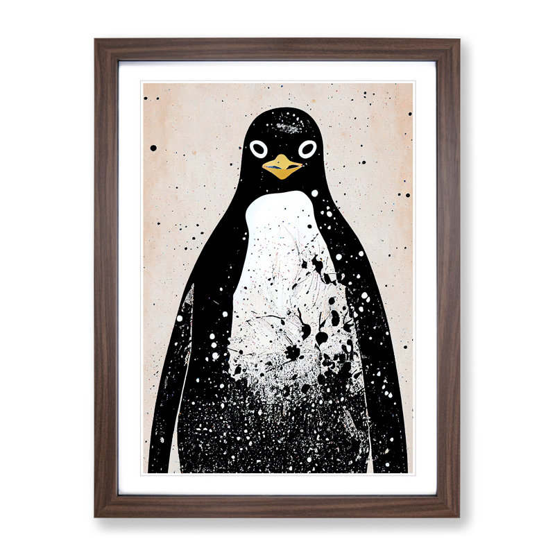 Penguin Graffiti No.5 - Wall Art, 48cm H x 36cm W, Walnut Framed Paper, White