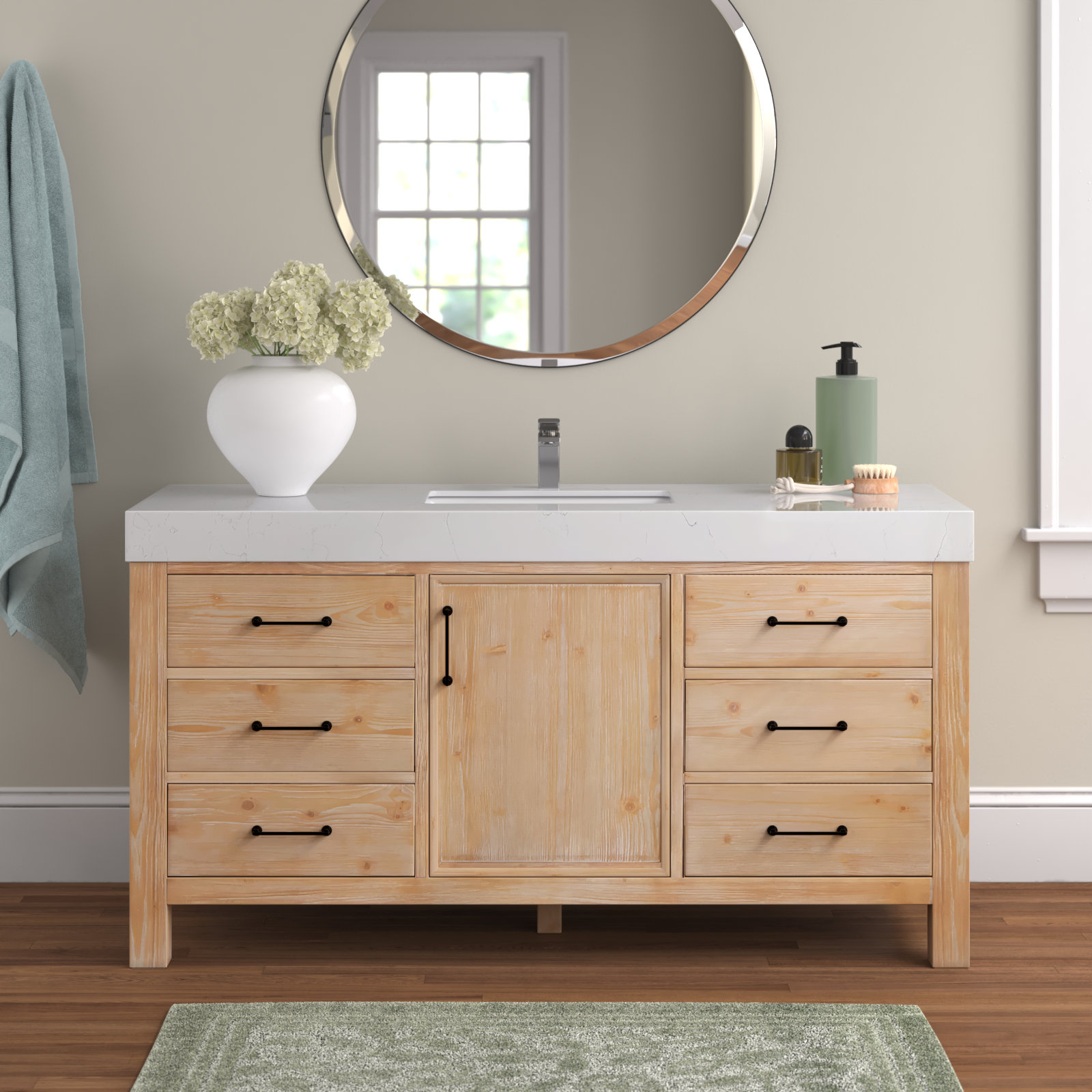 Akright 72 Double Bathroom Vanity Set Everly Quinn Base Finish: Light Brown, Top Finish: Black