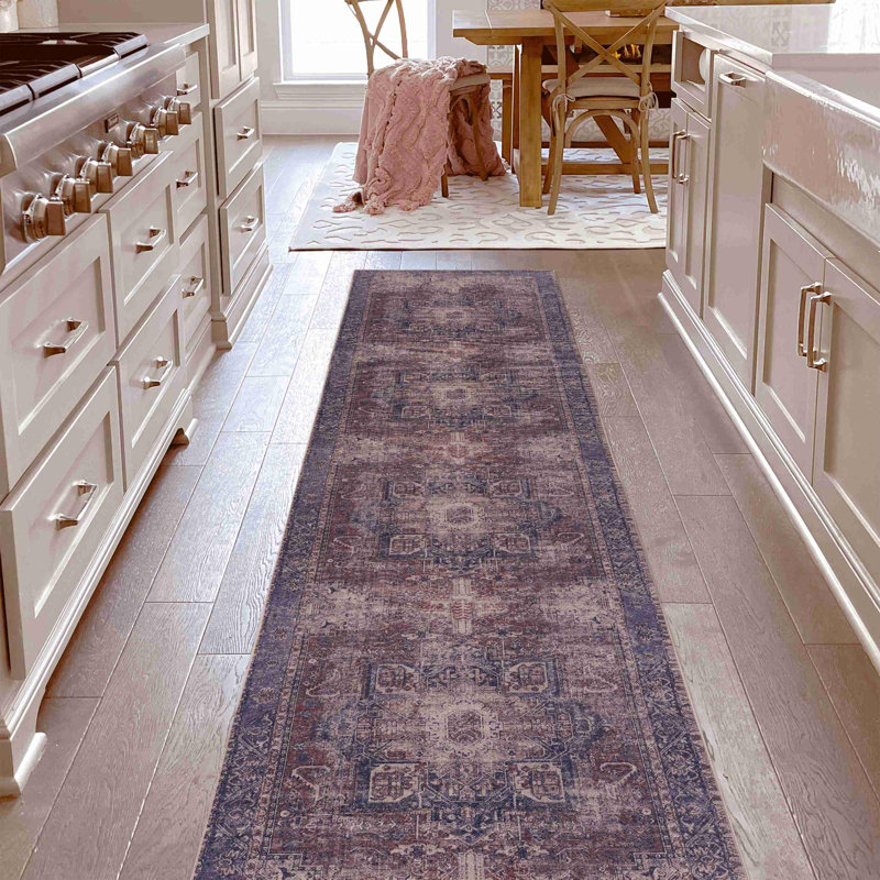 Burgundy Washable Area Rug, Runner 2'6" x 10'
