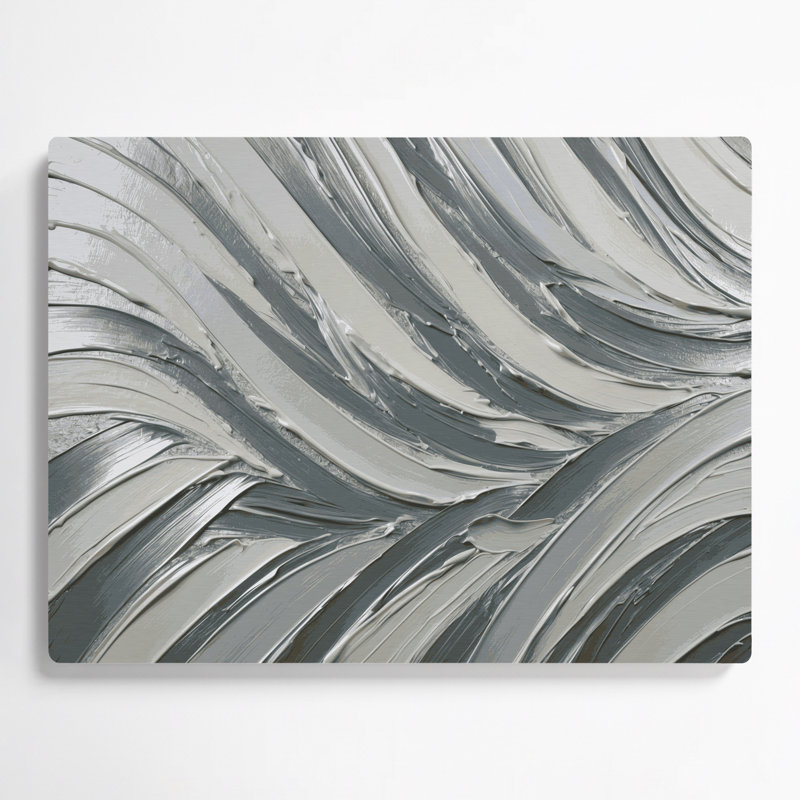 Art mural horizontal à rayures horizontales blanc argenté et gris, H 20 po x l 20 po