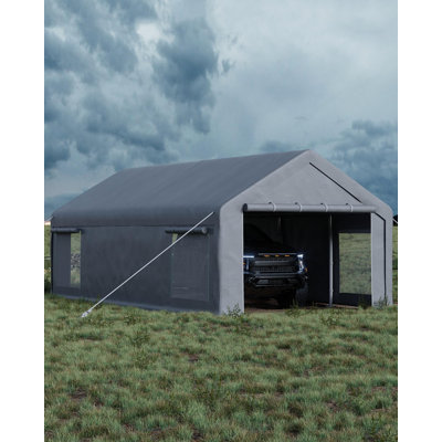 Abri d'auto 13 x 25 pi avec fenêtres à enroulement, garage portatif avec portes et parois latérales amovibles, garage avec fenêtres à enroulement et bâche toutes saisons pour voiture, camion