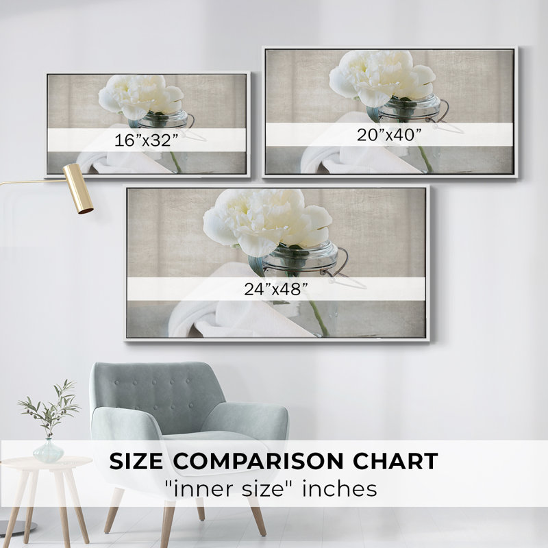 Mason Jar Bloom I- Framed Gallery Wrapped Canvas -Ready to Hang, White, 21" H x 41" W