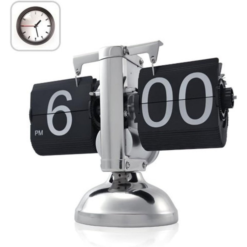 Retro Digital Flip Down Clock -Battery Powered Internal Gear Operated Clock For Home & Office Décor -Black