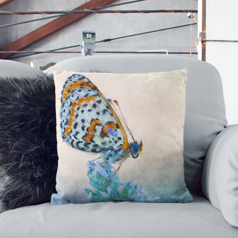 Butterfly Perched upon a Flower Cushion with Filling, Black, 55cm H x 55cm W x 20cm D