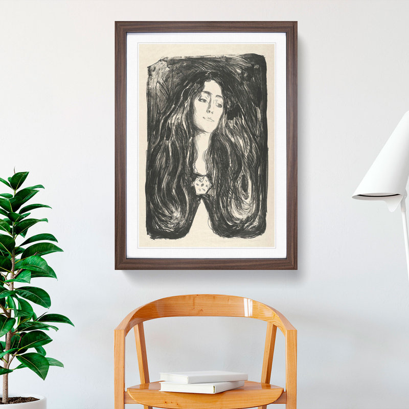 Eva Mudocci by Edvard Munch - Picture Frame Drawing, Walnut Framed, 36cm H x 27cm W x 2cm D