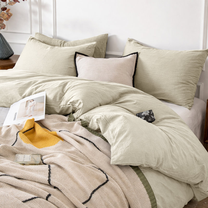 3-Piece Dyed Duvet Cover Set With Pillowcases, Super King Duvet Cover + 2 Standard Pillowcases, Beige