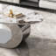 Table basse 49,2 pouces ovale en faux marbre pour salon avec base en acier inoxydable