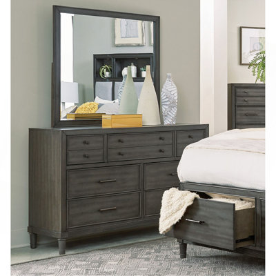 Commode de style transitionnel 1Pc avec 7 tiroirs et poignées en bronze foncé