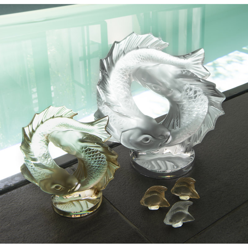 Double Fish Luster Figurine, Clear, 11.26" H x 10.28" W x 5.47" D