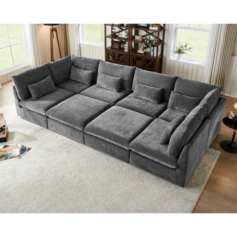 8 Seater Chenille Oversized Modular Sofa Extra Deep Cloud Corduroy Sectional Couch With Ottoman Chaise Fsc Certified Fluffy Sofa Bed